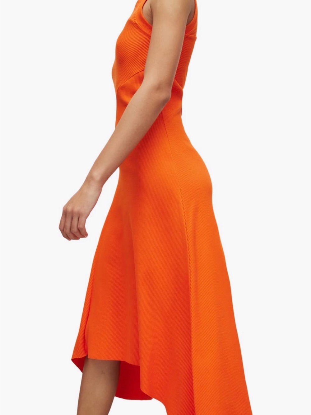 All Saints Gia Orange High-Low Ribbed Midi Dress high low 4
